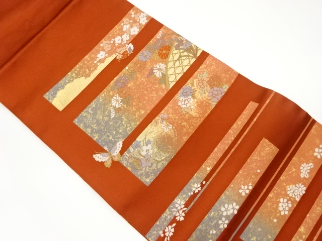 引箔光悦垣に花々・蝶模様織出し名古屋帯